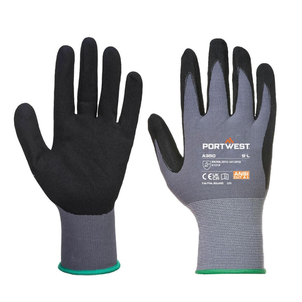 (M, Black) Portwest Unisex Adult A350 DermiFlex Grip Gloves