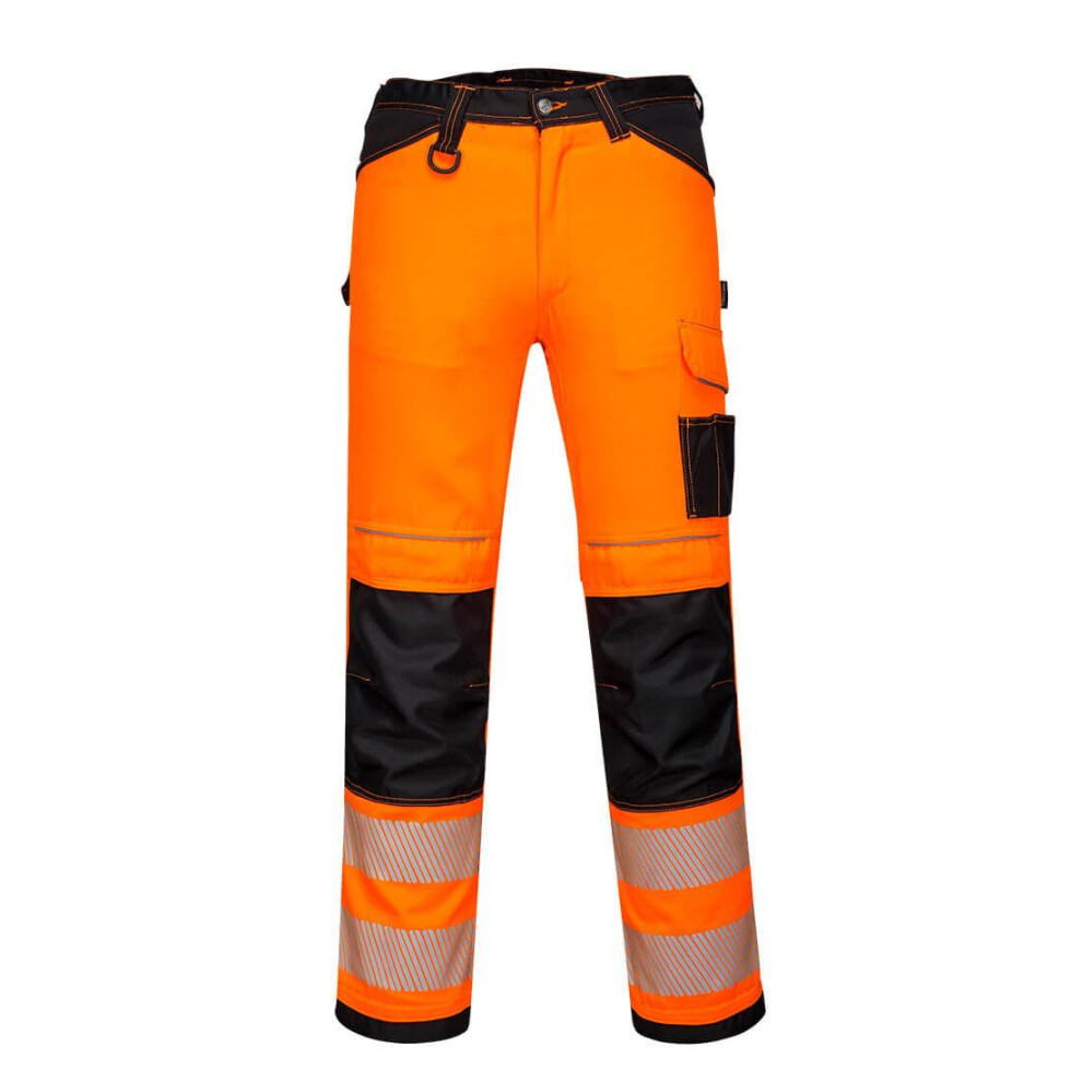 (42R, Orange/Black) Portwest Mens PW3 Hi-Vis Lightweight Stretch Safety Work Trousers