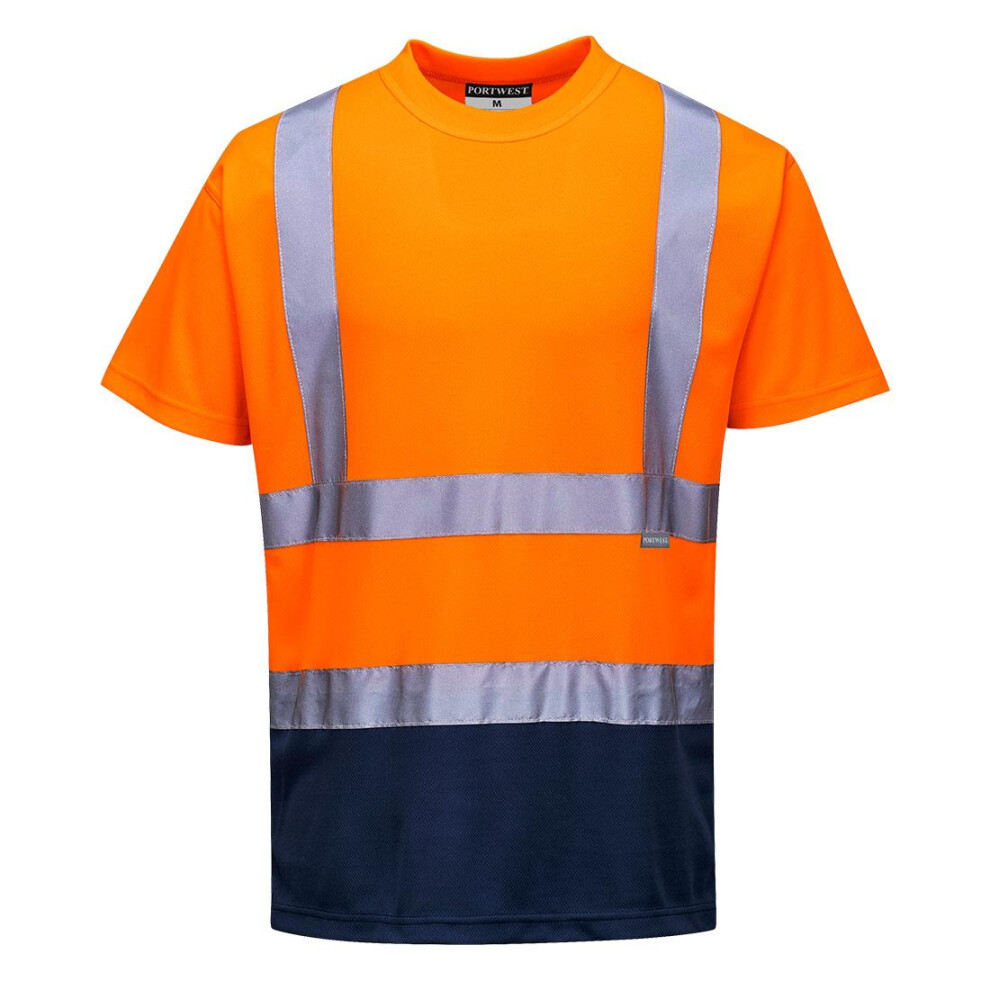 (M, Orange/Navy) Portwest Mens Contrast High-Vis Short-Sleeved T-Shirt