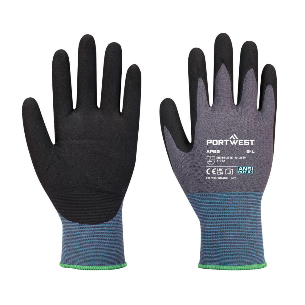 (XL, Black/Grey) Portwest Unisex Adult AP65 NPR Pro Nitrile Gloves