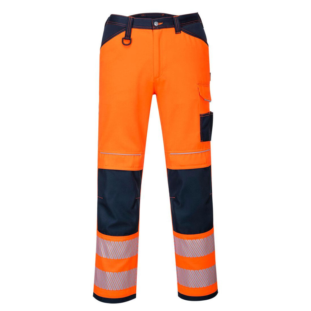 (30R, Orange/Navy) Portwest Mens PW3 High-Vis Work Trousers