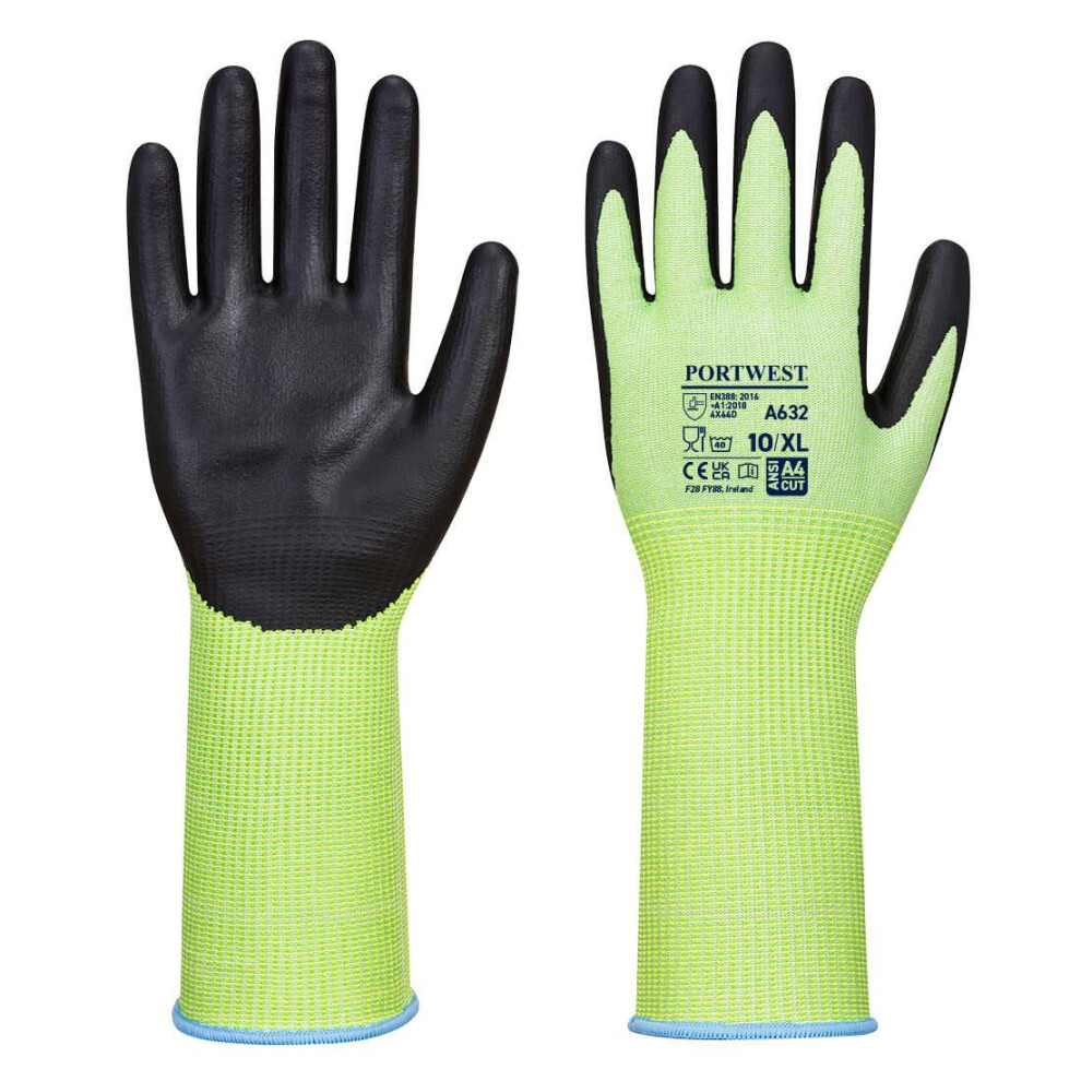 (M, Green/Black) Portwest Unisex Adult A632 Long Cuff Cut Resistant Gloves