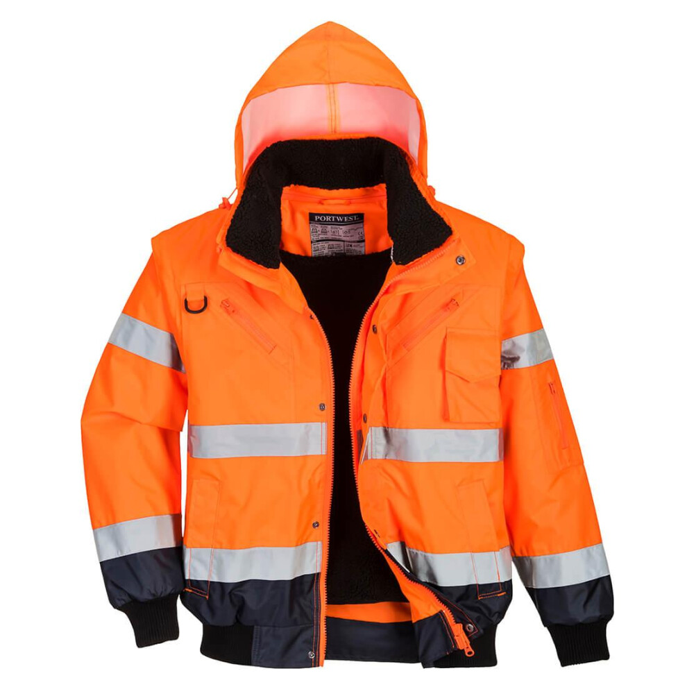 (3XL, Orange/Navy) Portwest Mens 3 in 1 Hi-Vis Safety Bomber Jacket