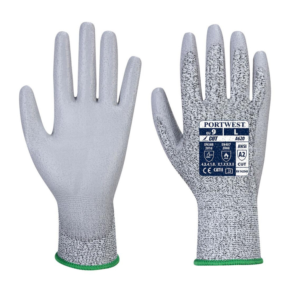 (XS, Grey) Portwest Unisex Adult LR Cut PU Palm Grip Gloves