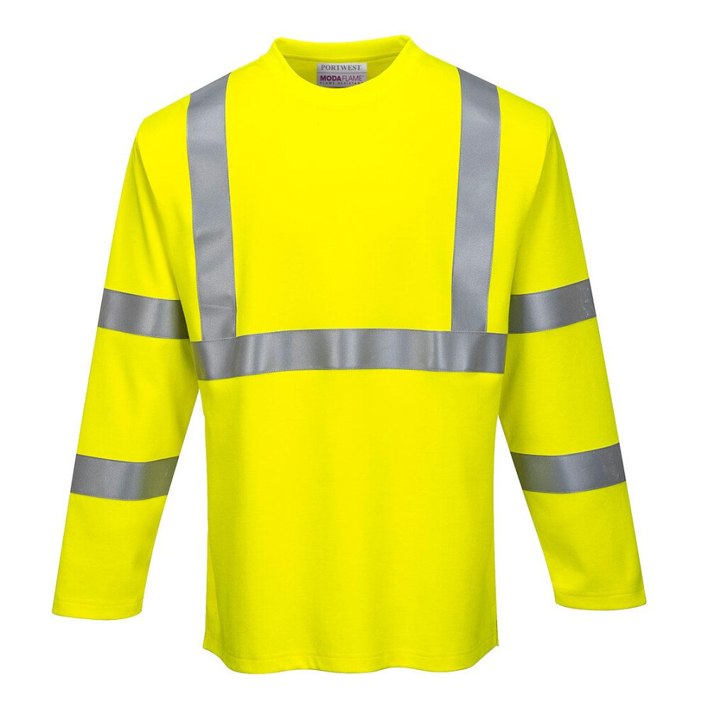 (L, Yellow) Portwest Mens Hi-Vis Flame Resistant Long-Sleeved T-Shirt