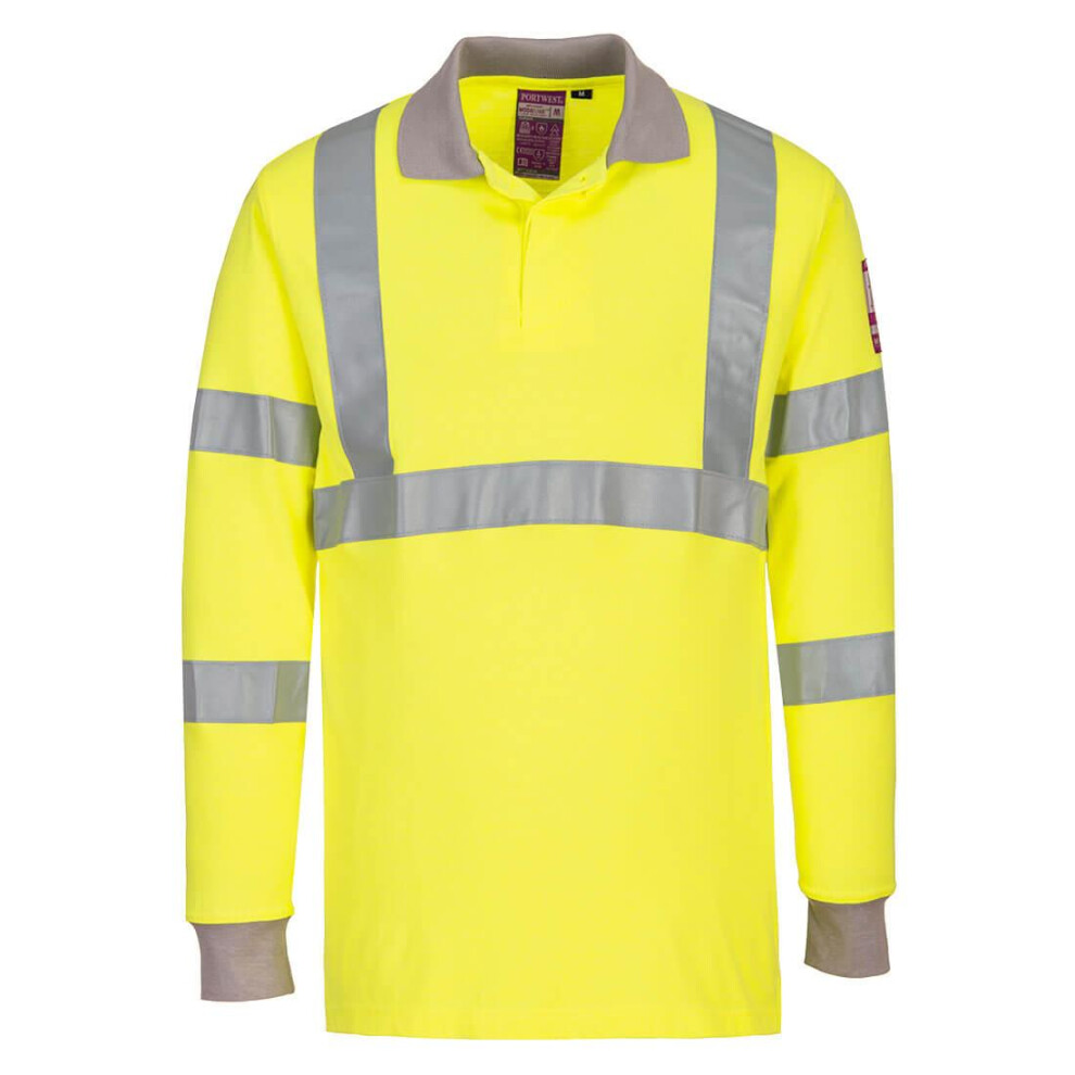 (XXL, Yellow) Portwest Mens Hi-Vis Flame Resistant Anti-Static Long-Sleeved Polo Shirt