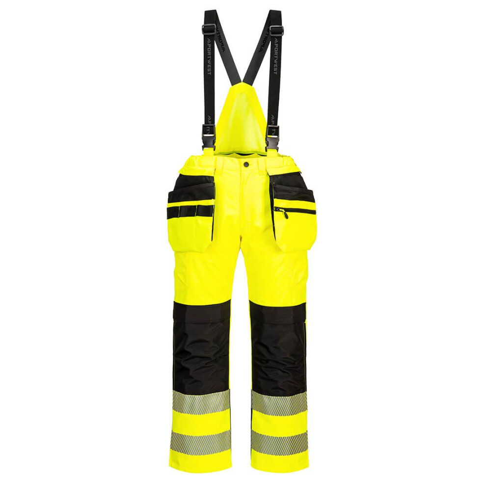 (34R, Yellow/Black) Portwest Mens PW3 Waterproof Hi-Vis Bib And Brace Trouser