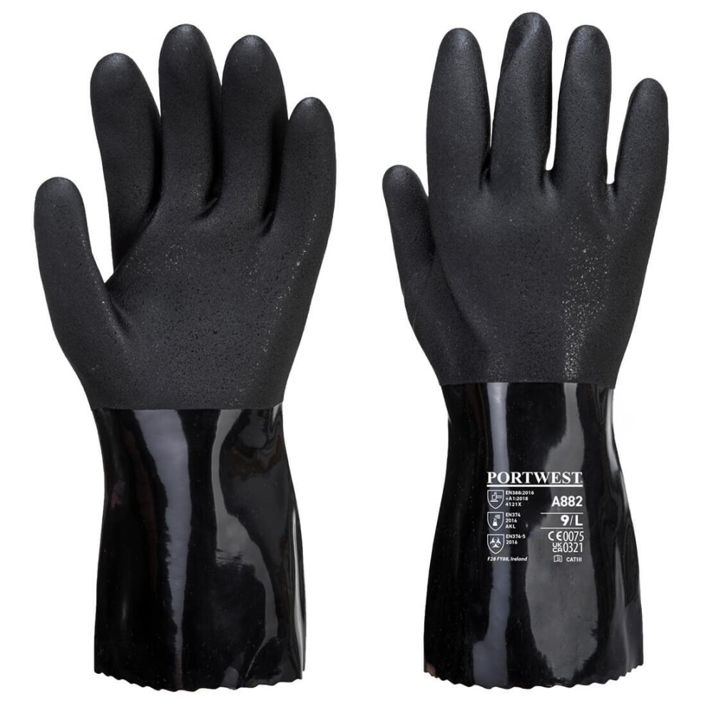 (M, Black) Portwest Unisex Adult A882 PVC Chemical Gauntlet