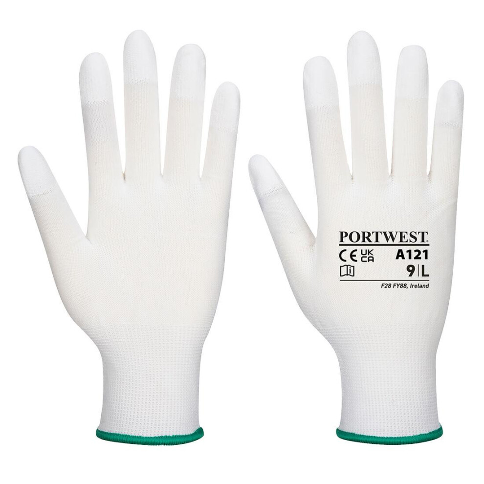 (XS, White) Portwest Unisex Adult A121 PU Fingertip Grip Gloves