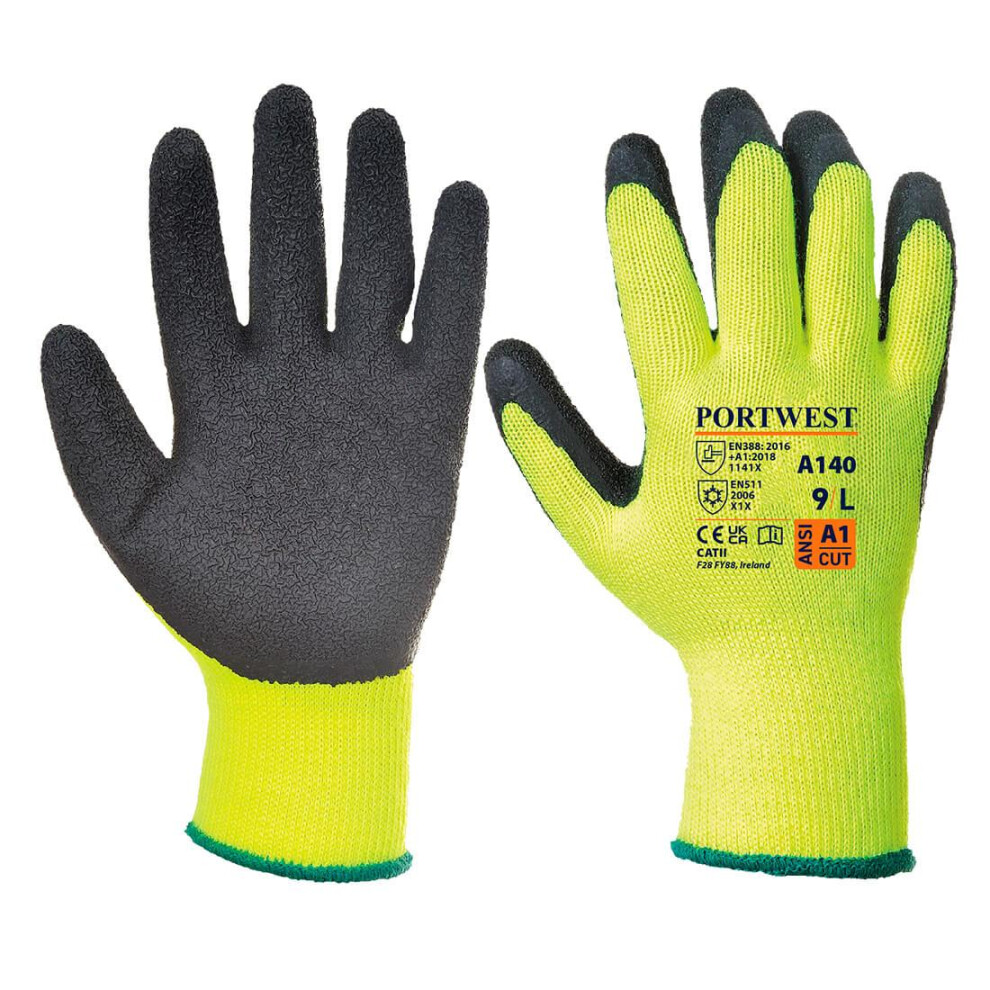 (L, Black) Portwest Unisex Adult A140 Thermal Latex Grip Gloves