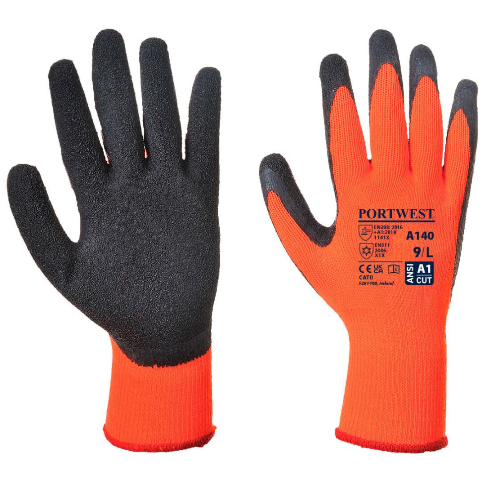 (XL, Orange/Black) Portwest Unisex Adult A140 Thermal Latex Grip Gloves