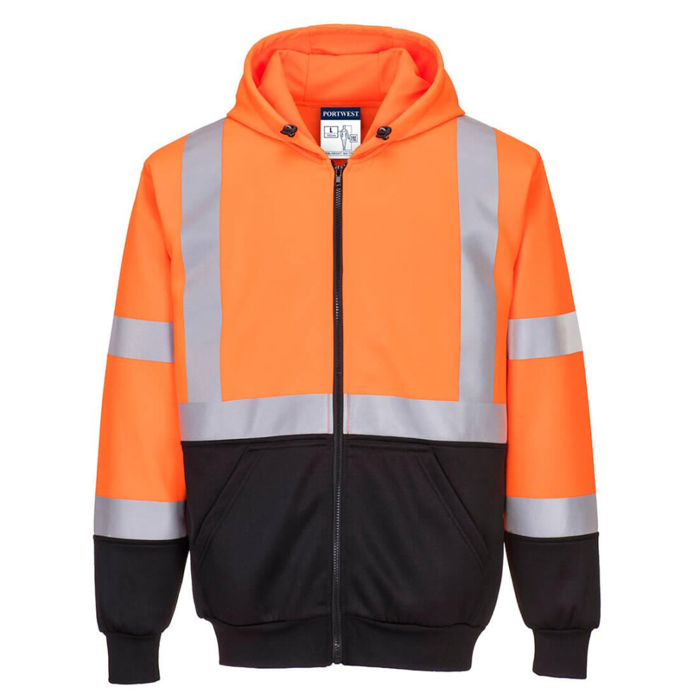 (4XL, Orange/Black) Portwest Mens Two Tone Hi-Vis Safety Full Zip Hoodie