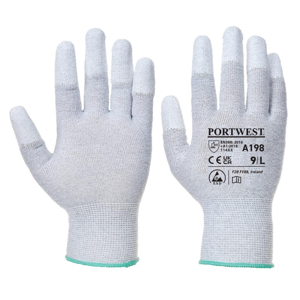 (XL, Grey) Portwest Unisex Adult A198 PU Fingertip Grip Gloves