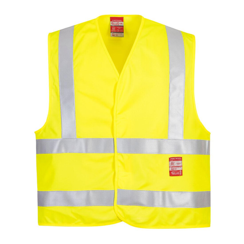 (S-M, Yellow) Portwest Mens Flame Resistant Hi-Vis Vest