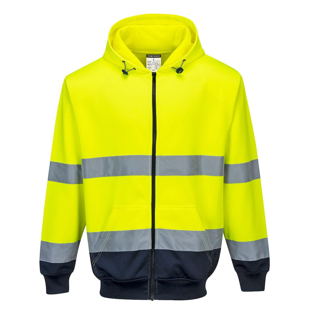 (M, Yellow/Navy) Portwest Mens Contrast Hi-Vis Full Zip Hoodie
