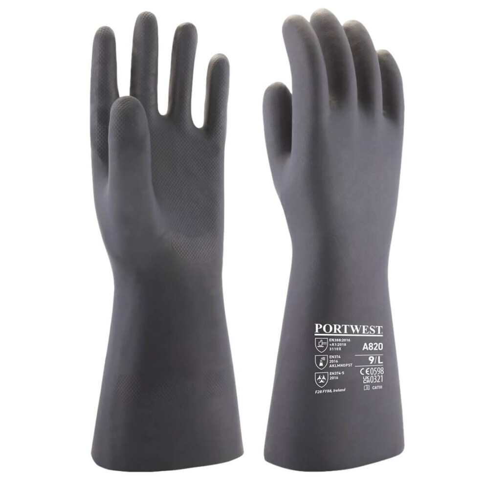 (L, Black) Portwest Unisex Adult A820 Neoprene Chemical Gauntlet