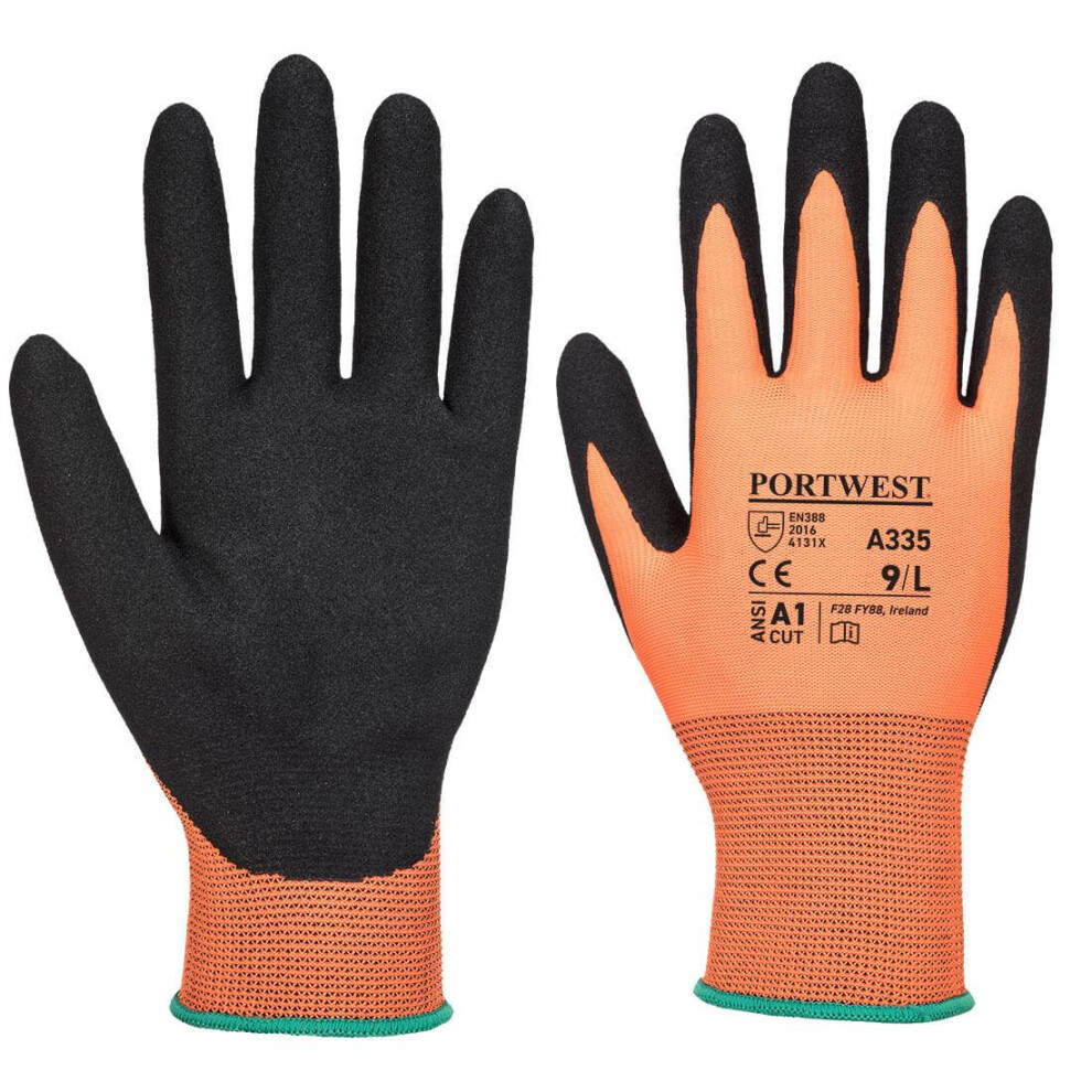 (S, Orange/Black) Portwest Unisex Adult A335 Dermi NPR15 Nitrile Grip Gloves