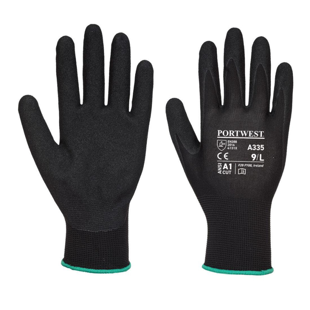 (XS, Black) Portwest Unisex Adult A335 Dermi NPR15 Nitrile Grip Gloves