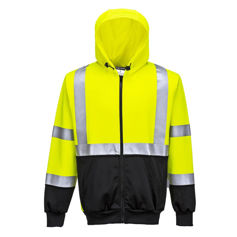 (L, Yellow/Black) Portwest Mens Contrast Hi-Vis Full Zip Hoodie