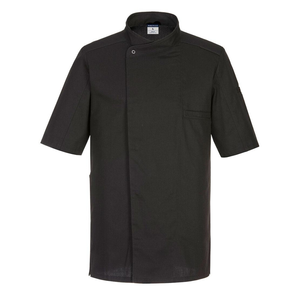 (L, Black) Portwest Mens Surrey Short-Sleeved Chef Jacket