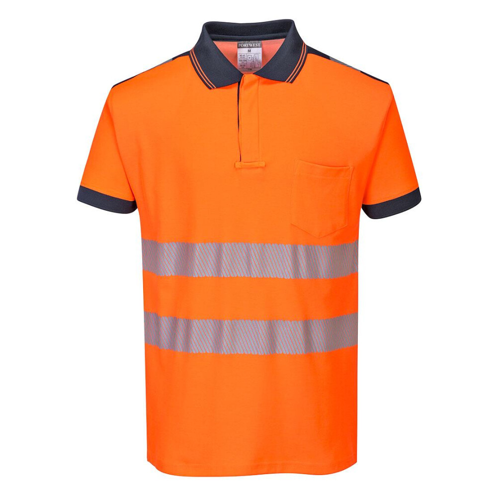 (M, Orange/Navy) Portwest Mens PW3 Hi-Vis Comfort Safety Polo Shirt