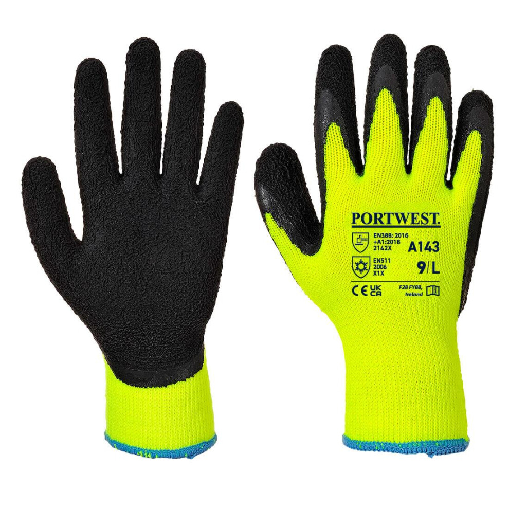 (M, Yellow/Black) Portwest Unisex Adult A143 Thermal Soft Grip Gloves