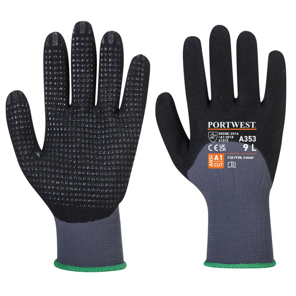 (M, Grey/Black) Portwest Unisex Adult A353 Dermiflex Ultra Plus Grip Gloves