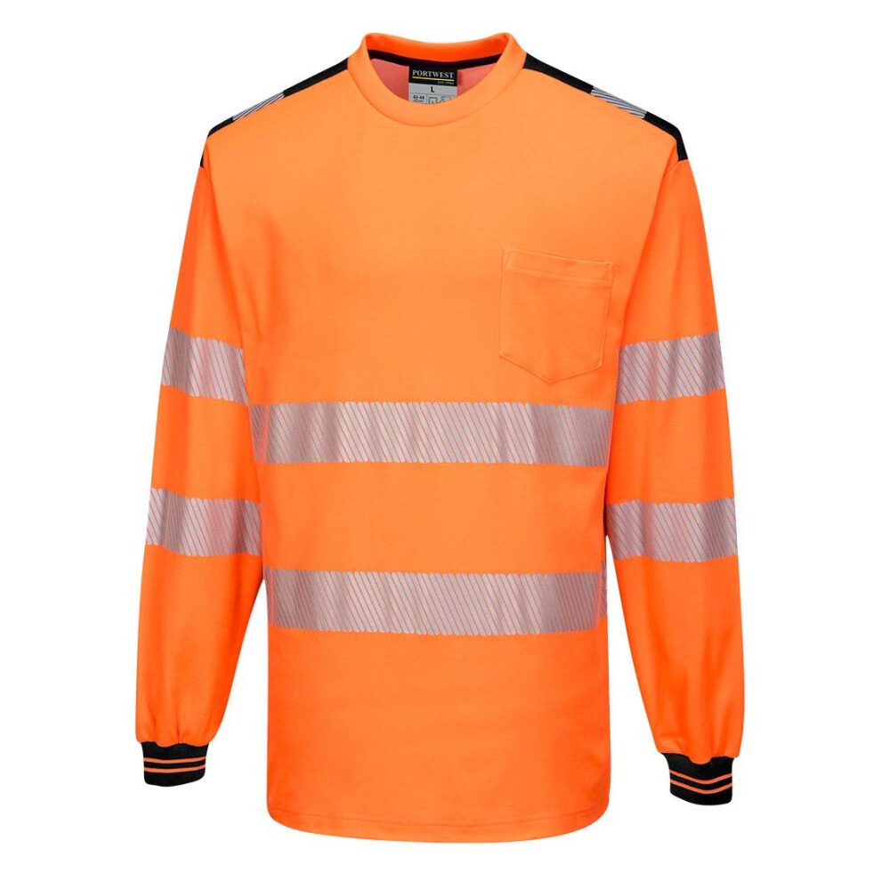 (3XL, Orange/Black) Portwest Mens PW3 Knitted Hi-Vis Comfort Long-Sleeved Safety T-Shirt