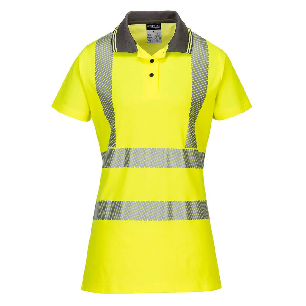 (S, Yellow/Grey) Portwest Womens/Ladies Pro Hi-Vis Comfort Polo Shirt