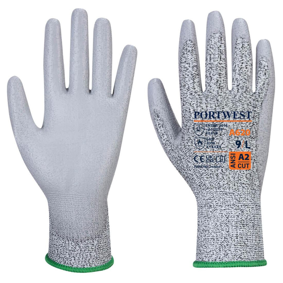 (XS, Grey) Portwest Unisex Adult A620 LR PU Palm Cut Resistant Gloves