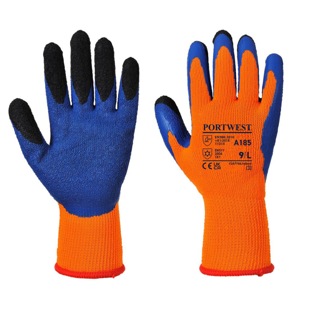 (L, Orange/Blue) Portwest Unisex Adult A185 Duo-Therm Grip Gloves