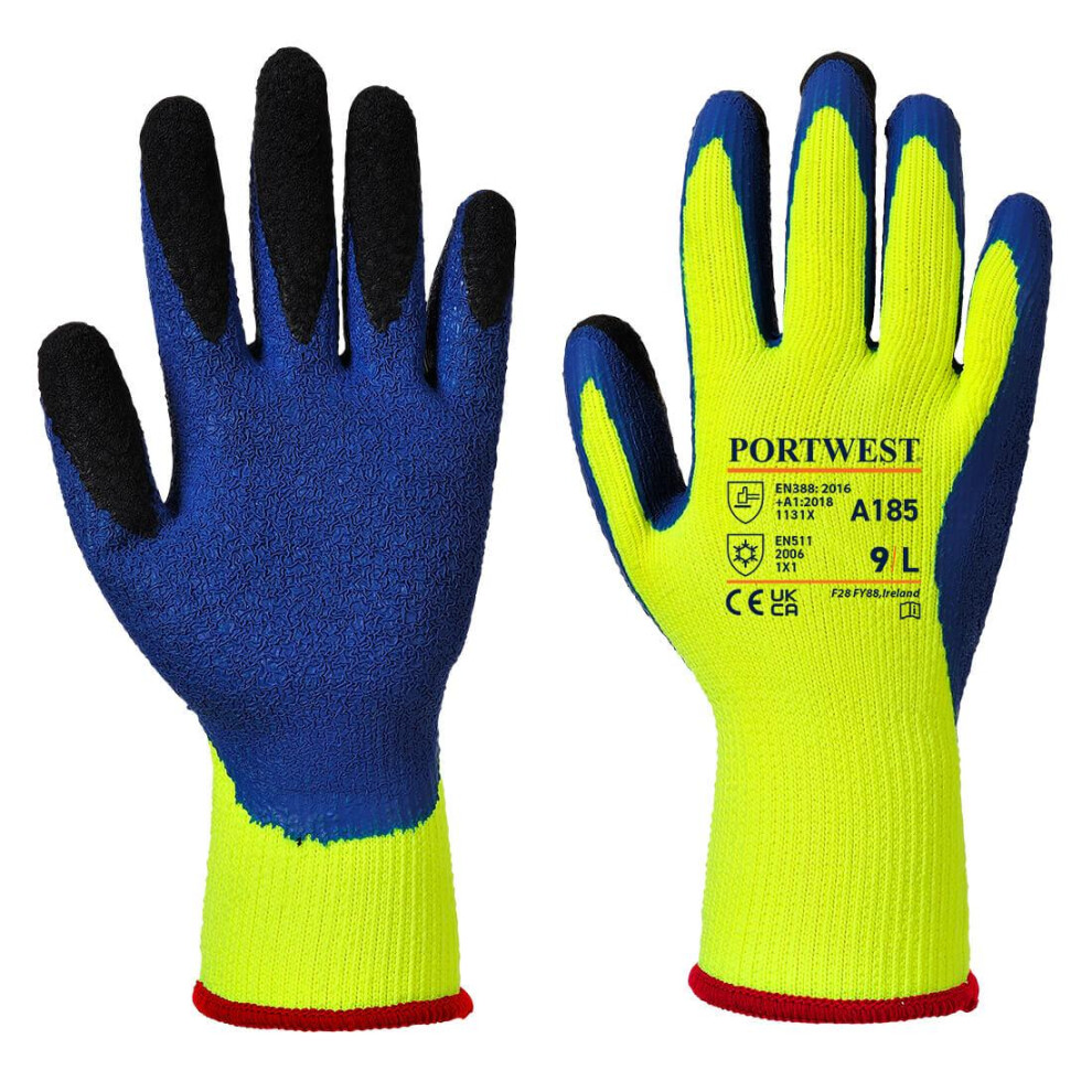 (L, Yellow/Blue) Portwest Unisex Adult A185 Duo-Therm Grip Gloves