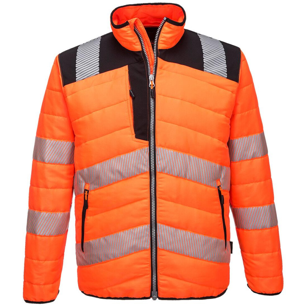 (S, Orange/Black) Portwest Mens PW3 Hi-Vis Safety Padded Jacket