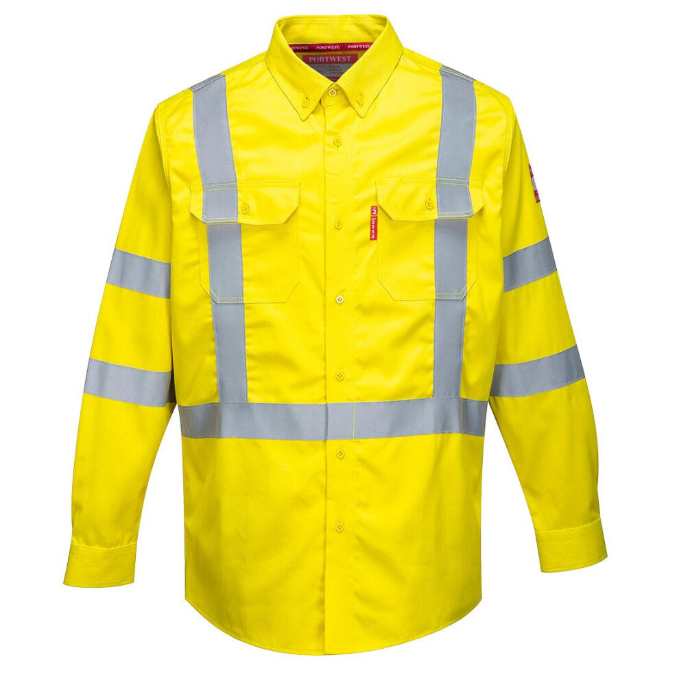 (M, Yellow) Portwest Mens Bizflame Hi-Vis Flame Resistant Shirt