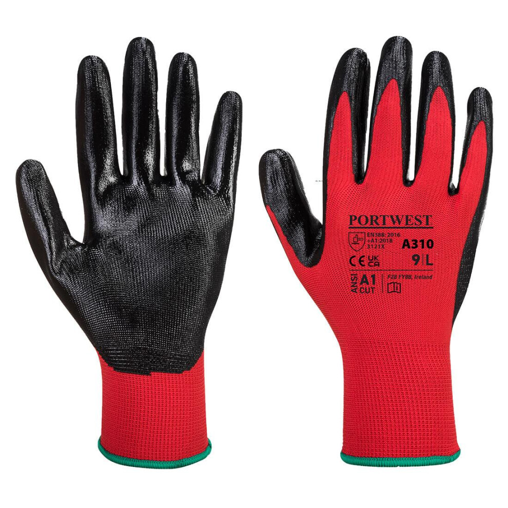 (XXL, Red/Black) Portwest Unisex Adult A310 Flexo Nitrile Grip Gloves