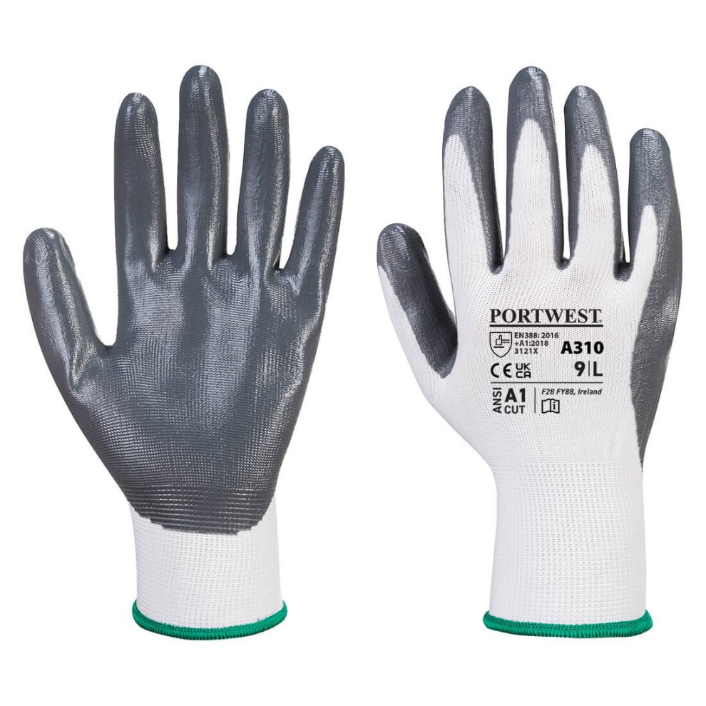 (XL, Grey/White) Portwest Unisex Adult A310 Flexo Nitrile Grip Gloves