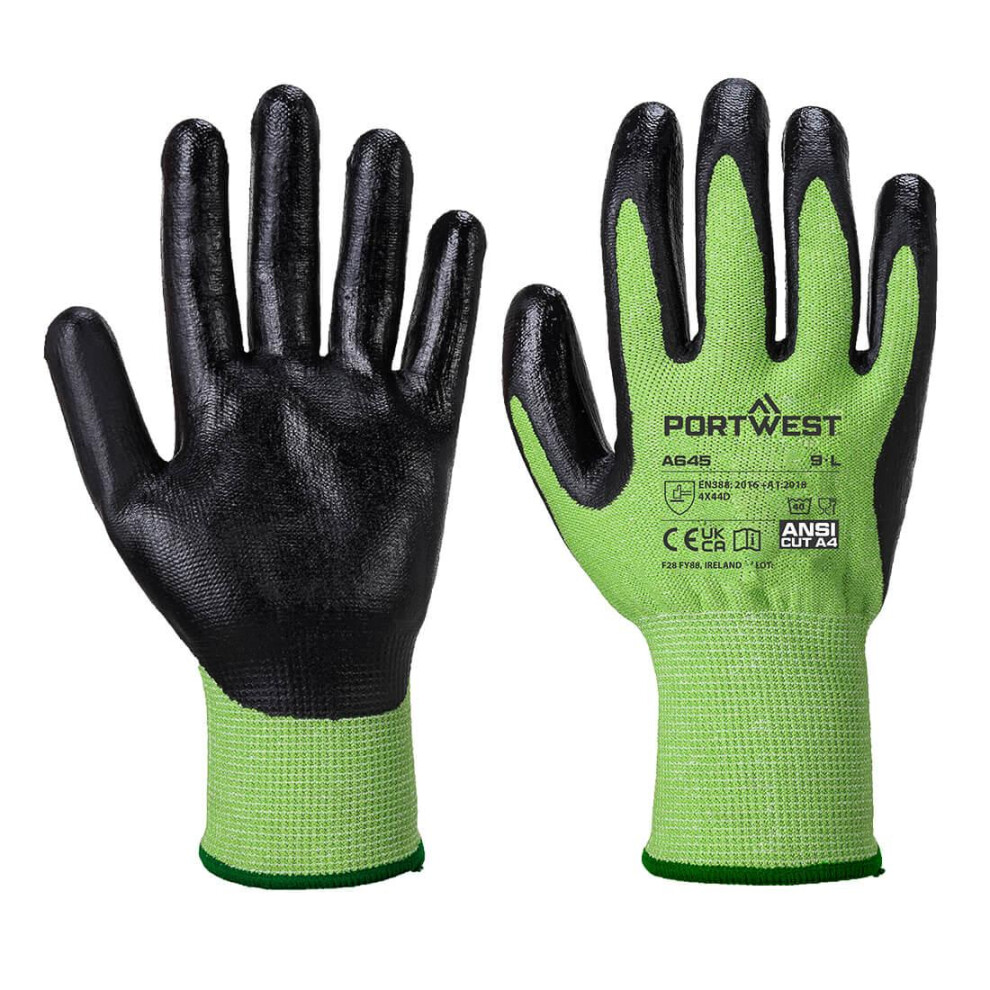 (XS, Green/Black) Portwest Unisex Adult A645 Nitrile Foam Safety Gloves