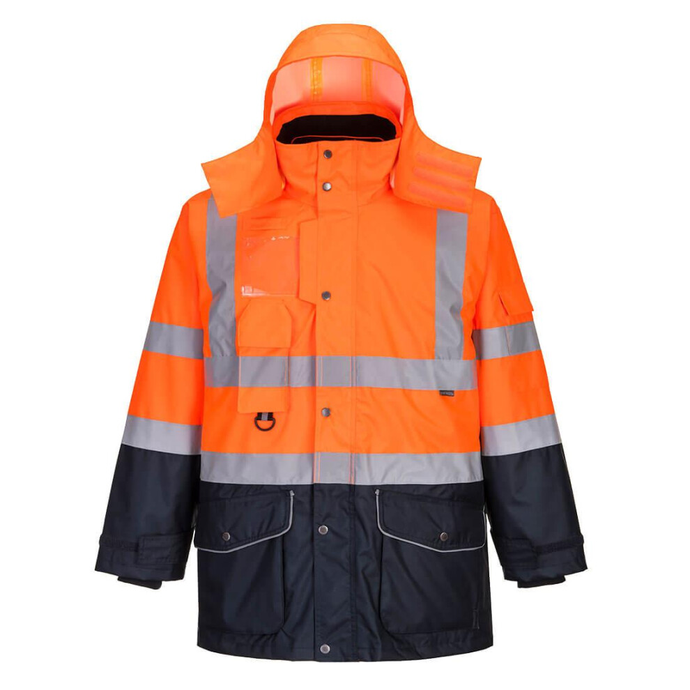 (S, Orange/Navy) Portwest Mens 7 In 1 Traffic Jacket