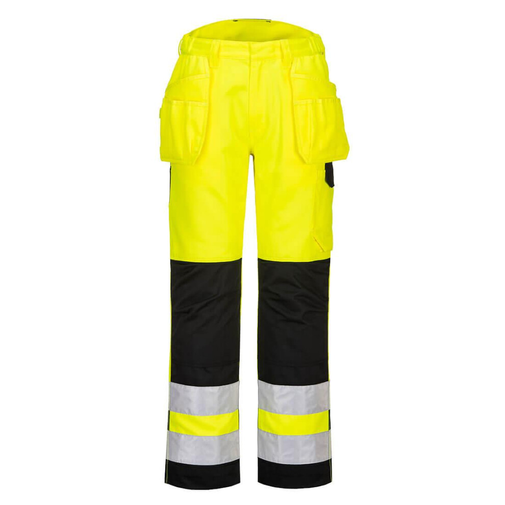 (32R, Yellow/Black) Portwest Mens PW2 Hi-Vis Holster Pocket Trousers