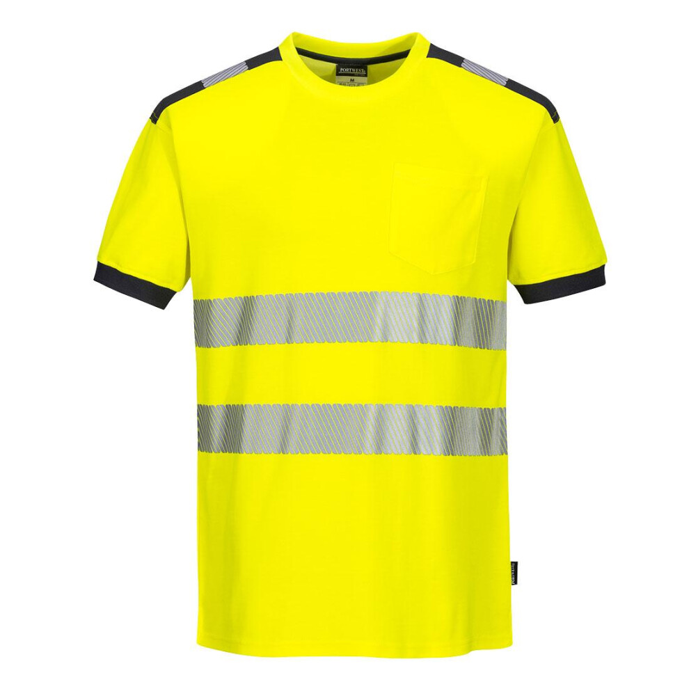 (M, Yellow/Grey) Portwest Mens PW3 Cotton Hi-Vis Comfort T-Shirt