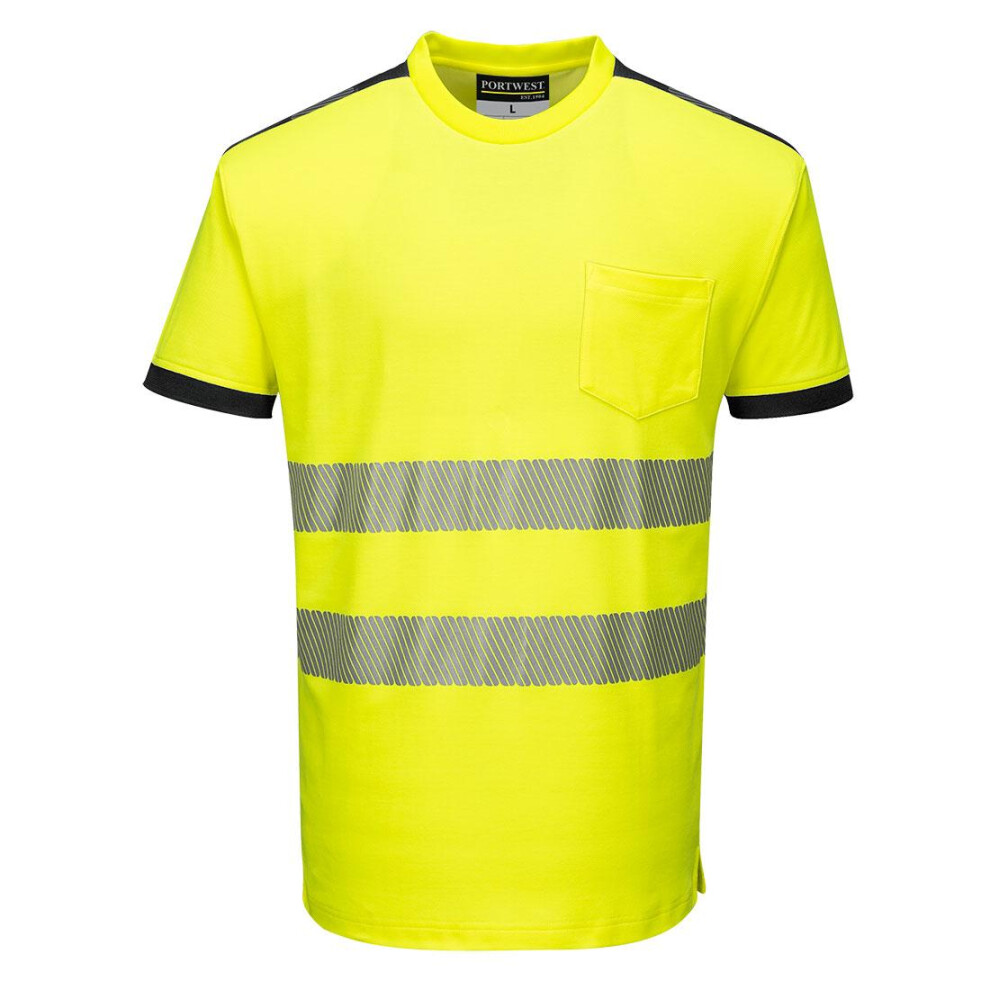 (L, Yellow/Black) Portwest Mens PW3 Cotton Hi-Vis Comfort T-Shirt