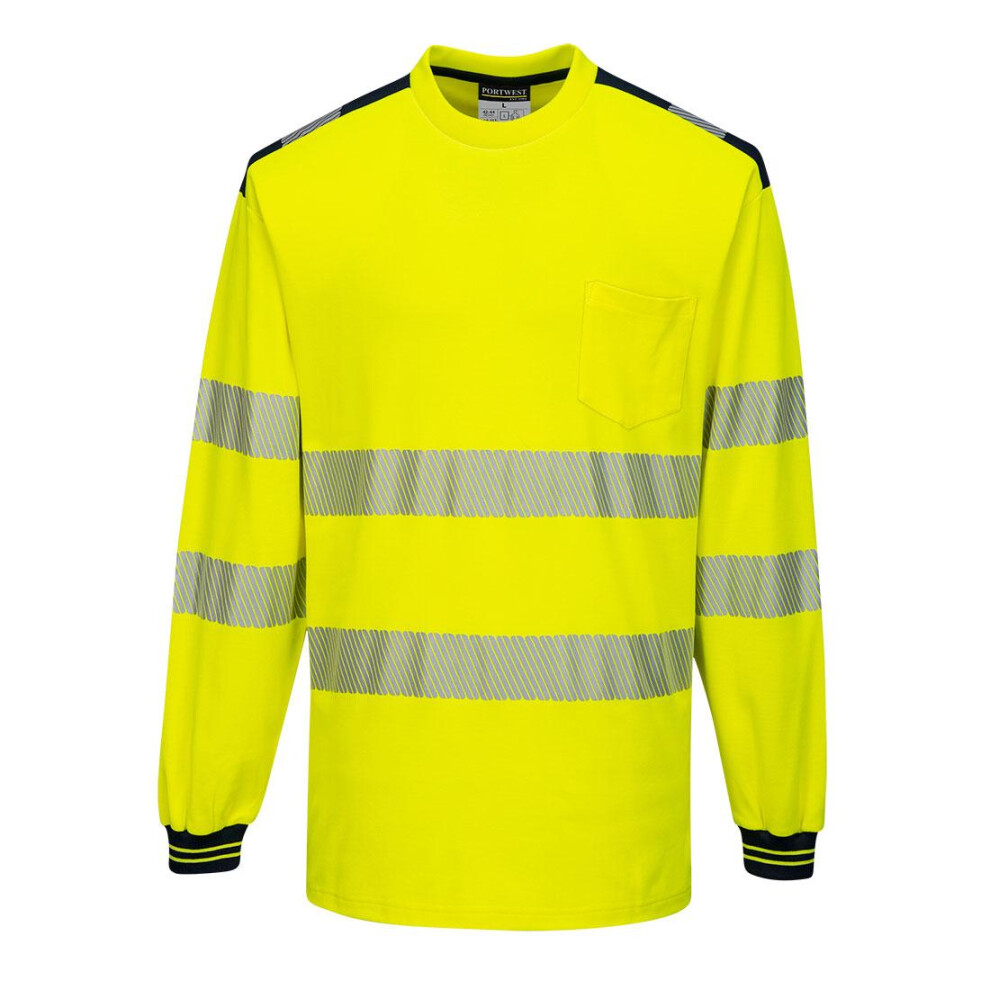 (3XL, Yellow/Black) Portwest Mens PW3 Cotton Hi-Vis Comfort Long-Sleeved T-Shirt