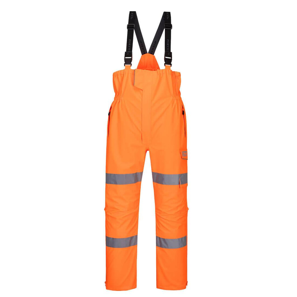 (L R, Orange) Portwest Mens Rain Hi-Vis Safety Bib And Brace Trouser