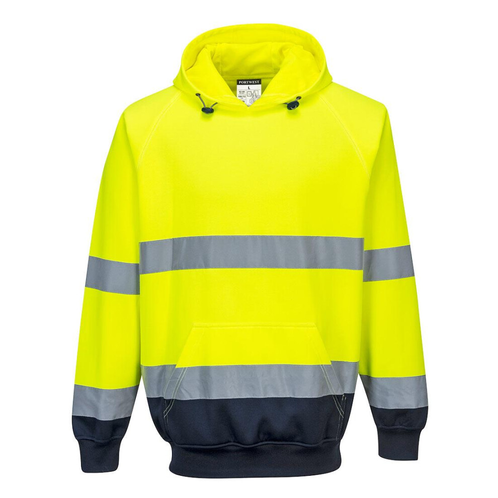 (L, Yellow/Navy) Portwest Mens B316 Contrast Hi-Vis Hoodie