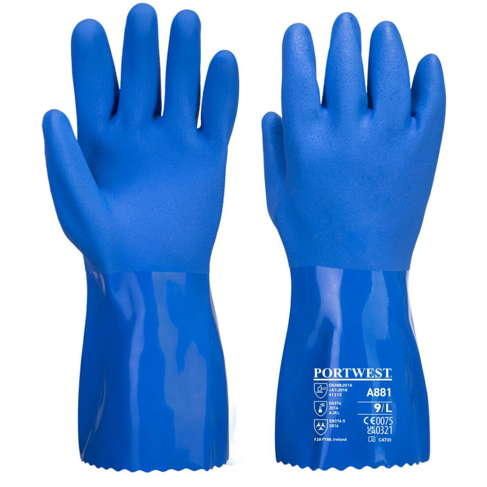 (XXL, Blue) Portwest Unisex Adult A881 Marine Ultra PVC Chemical Gauntlet