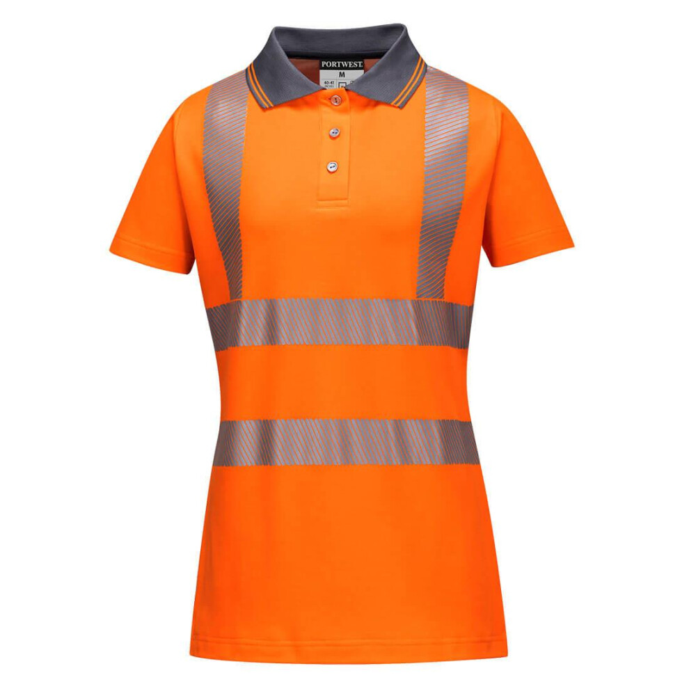 (L, Orange/Grey) Portwest Womens/Ladies Hi-Vis Cotton Safety Polo Shirt