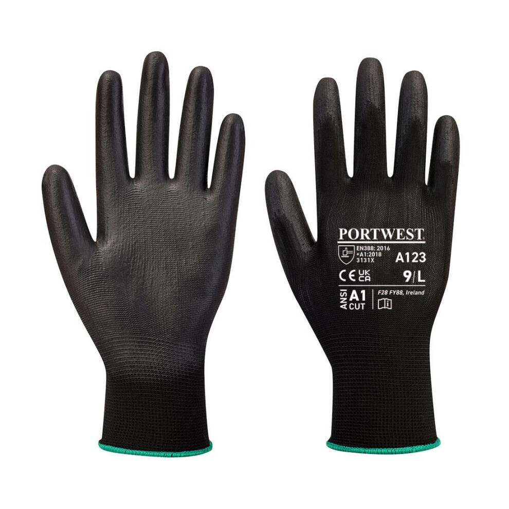 (M, Black) Portwest Unisex Adult A123 PU Palm Grip Gloves