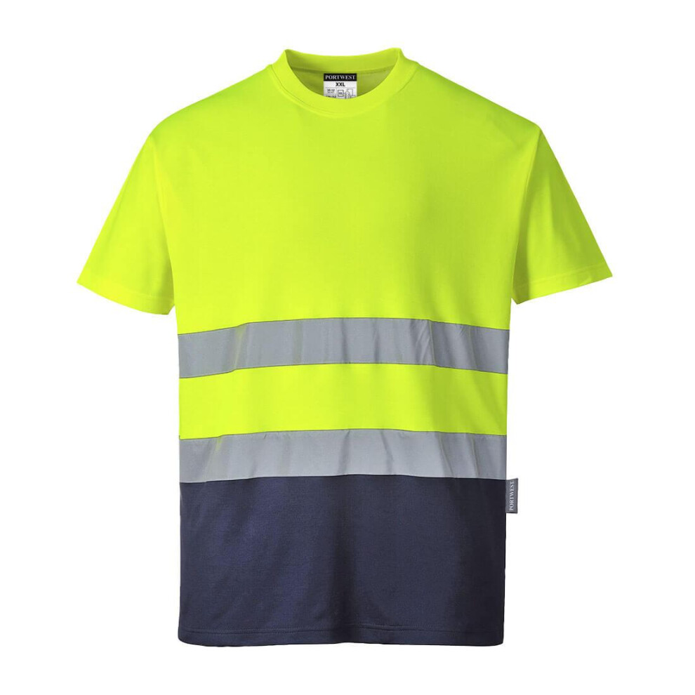 (S, Yellow/Navy) Portwest Mens Contrast Hi-Vis Comfort T-Shirt