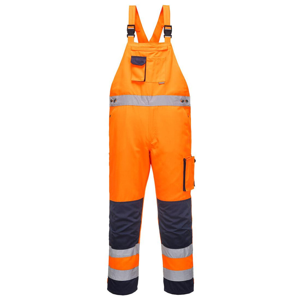 (M, Orange/Navy) Portwest Mens Dijon Contrast High-Vis Safety Bib And Brace Trouser