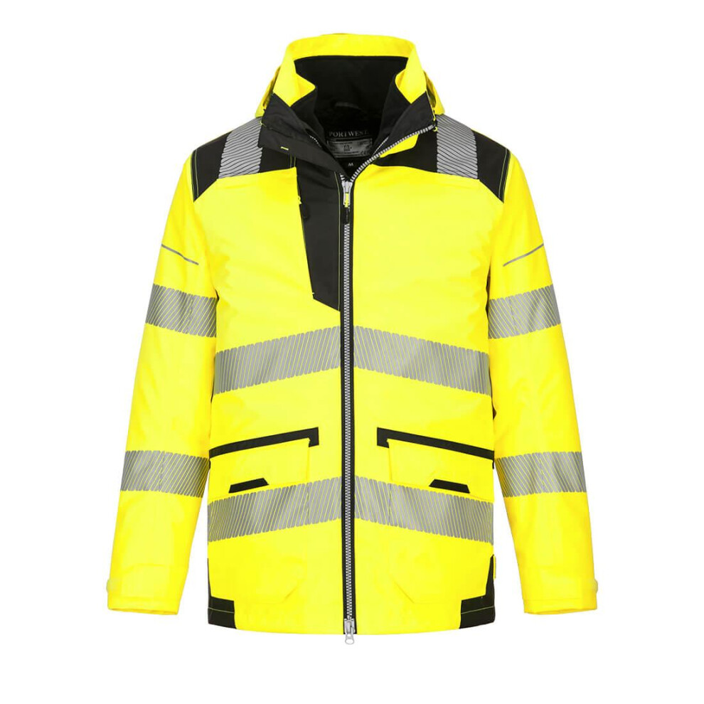 (M, Yellow/Black) Portwest Mens PW3 5 In 1 Hi-Vis Jacket